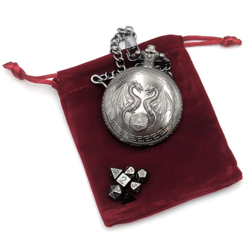 Pocket Watch Edition - Twin Dragons - Metal color - Mini Metal RPG dice - Epic Dwarf Dice